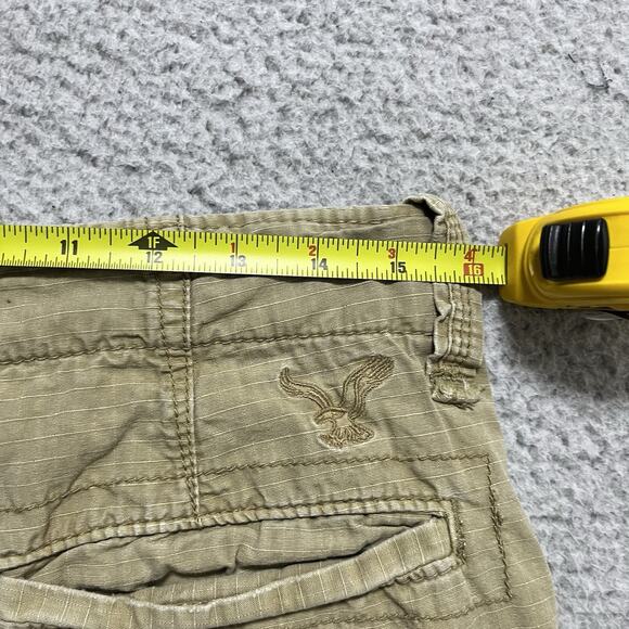 American Eagle Cargo Shorts Mens 30 Tan Khaki Ripstop Military Y2K Cotton Long - Picture 14 of 15